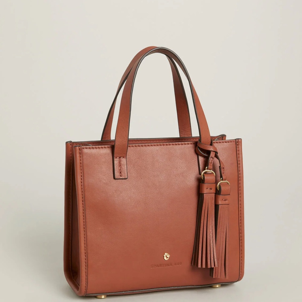 Spartina 449 Brown Crossbody Bag with Structured Shape and Decorative Tassel
